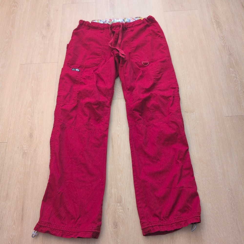 Koi Lindsey Medium Cargo Scrub Pants Red Drawstring Elastic Medical Trousers